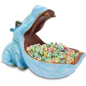 Hippo Statue Home Resin Hippopotamus Figurine Fun Candy Dish,Key Bowl,Big Mouth